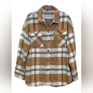 Plaid Tan and Gray Women's Jacket
